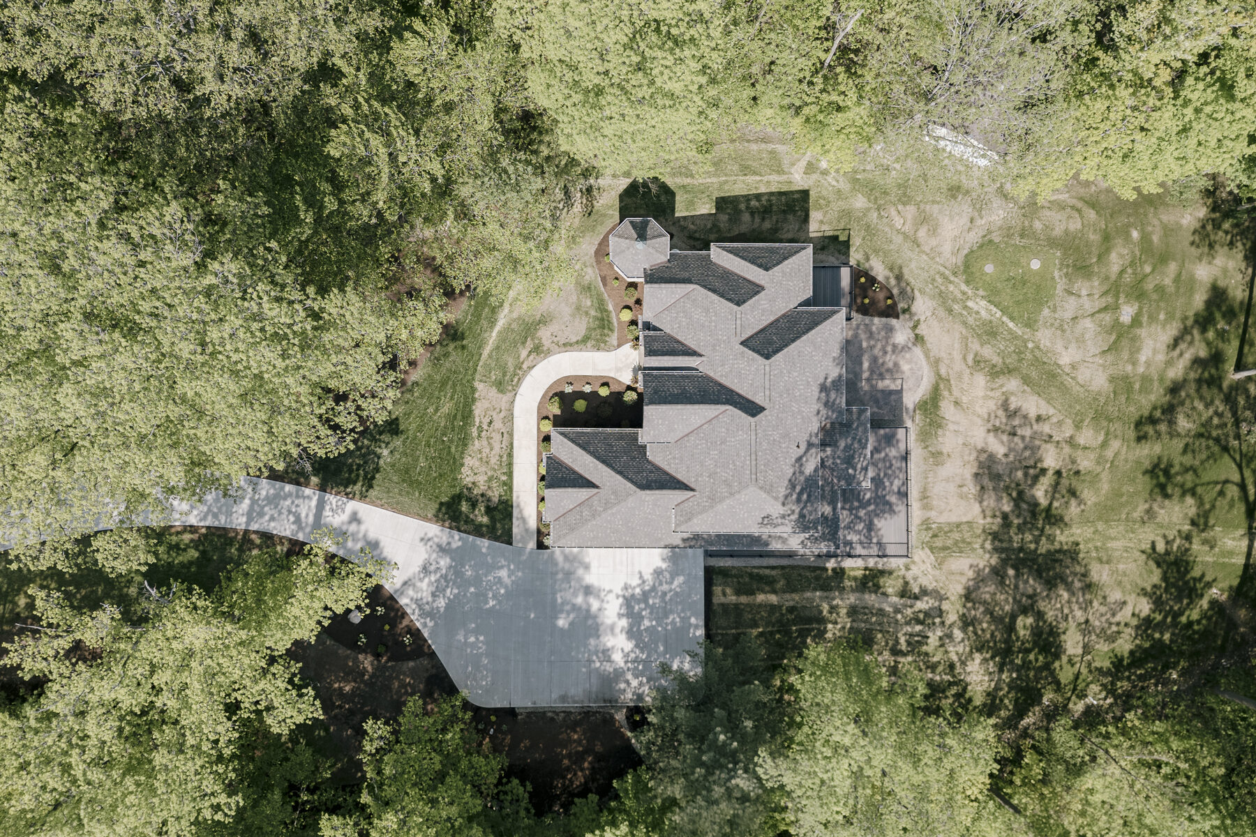 Aerial of the property in the trees